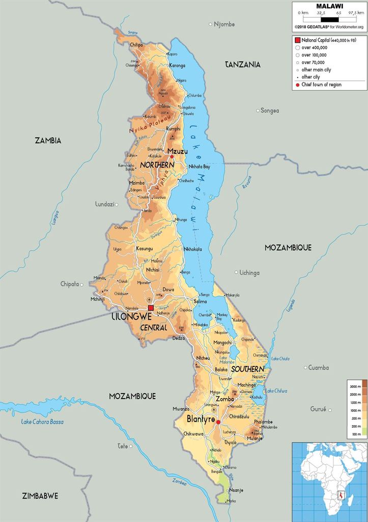 malawi physical map