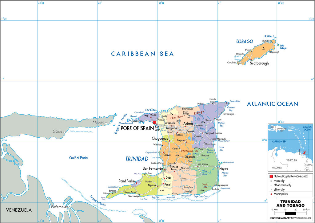 Trinidad and Tobago Political Map 