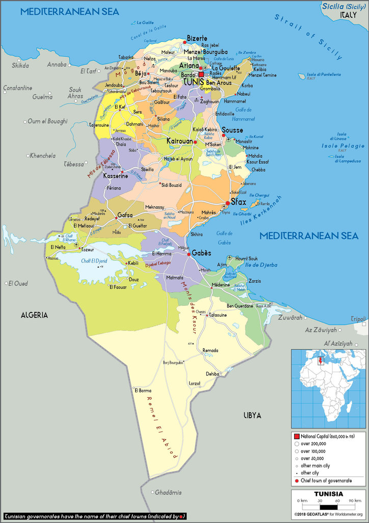 Tunisia Political Map 