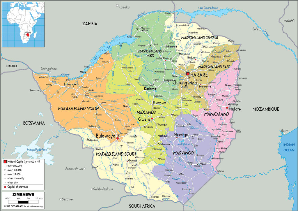  Zimbabwe Political Map